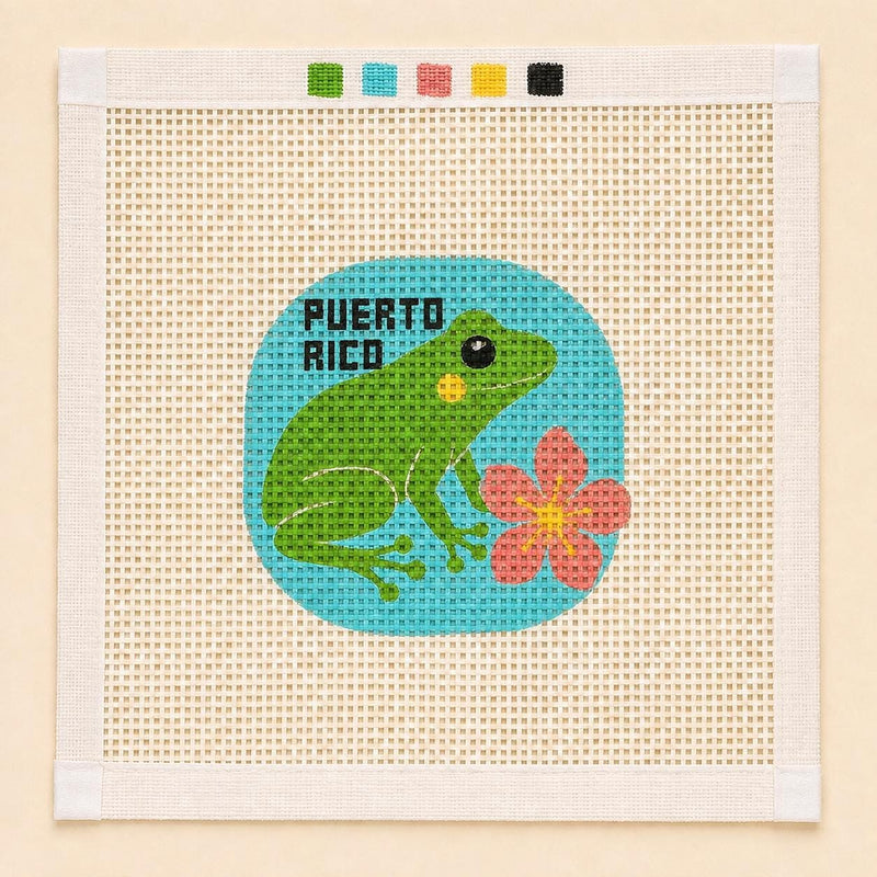 Puerto Rico Coquí Frog Needlepoint Canvas, Beginner-Friendly 13 Mesh, Ornament Bag Charm