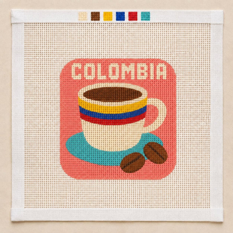 Colombia Coffee Needlepoint Canvas, Beginner-Friendly 13 Mesh, Ornament Handbag Charm