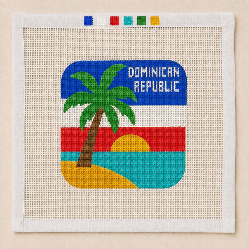 Dominican Republic Needlepoint Canvas, Beginner-Friendly 13 Mesh, Tropical Beach Ornament Bag Charm