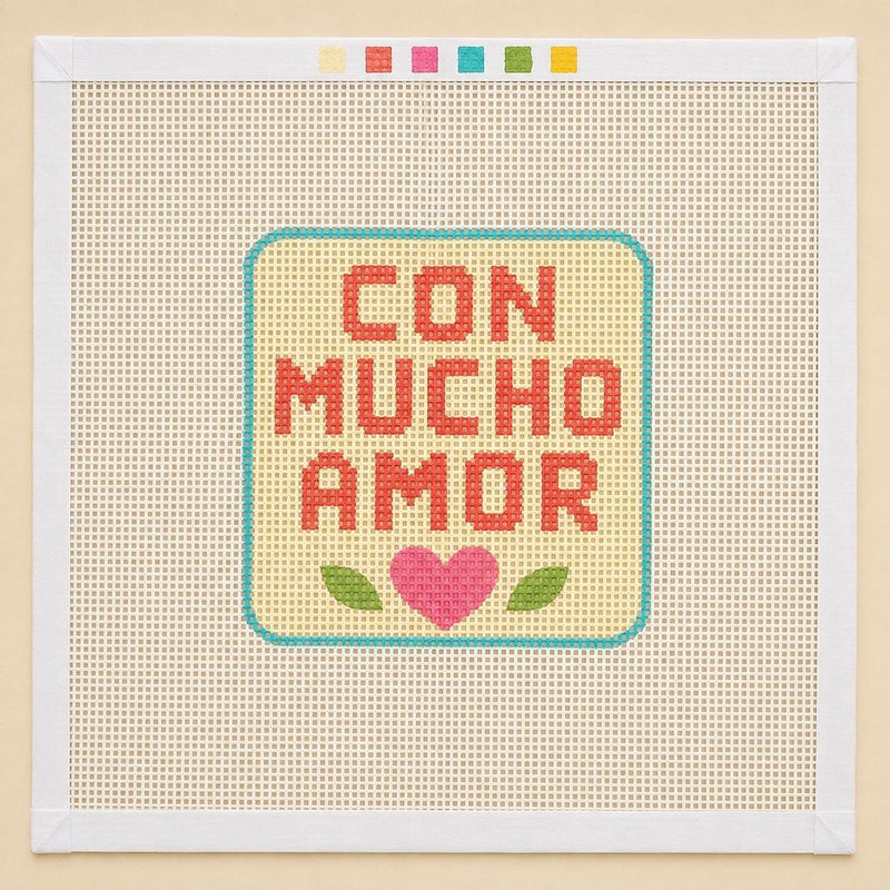 Con Mucho Amor Needlepoint Canvas, Spanish Saying, Beginner 13 Mesh Canvas, Latino Hispanic Gift, Bag Charm