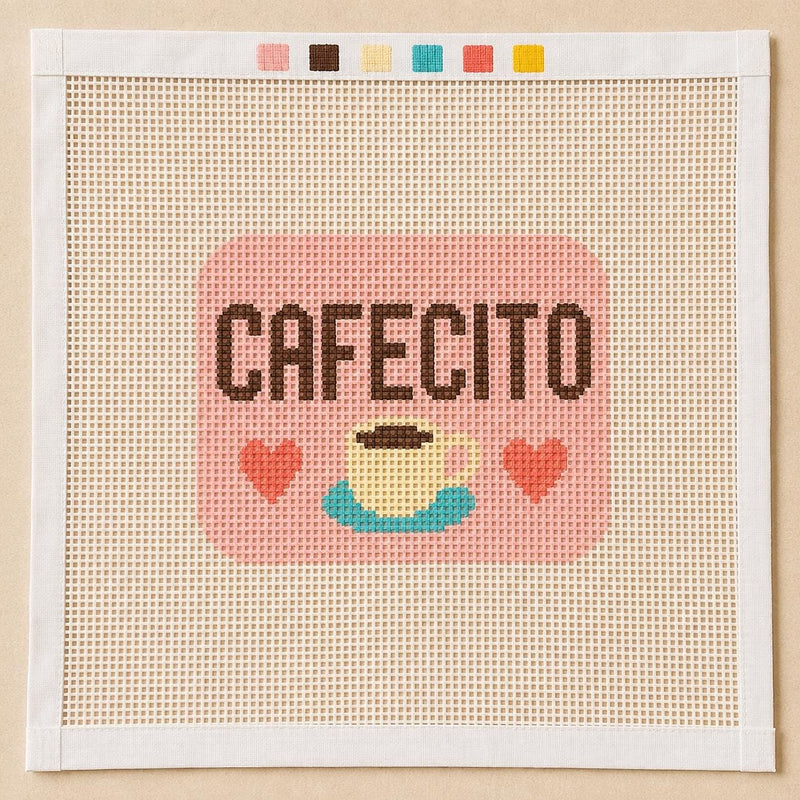 Cafecito Needlepoint Canvas, Spanish Saying 13 Mesh, Latino Hispanic Handbag Charm Ornament