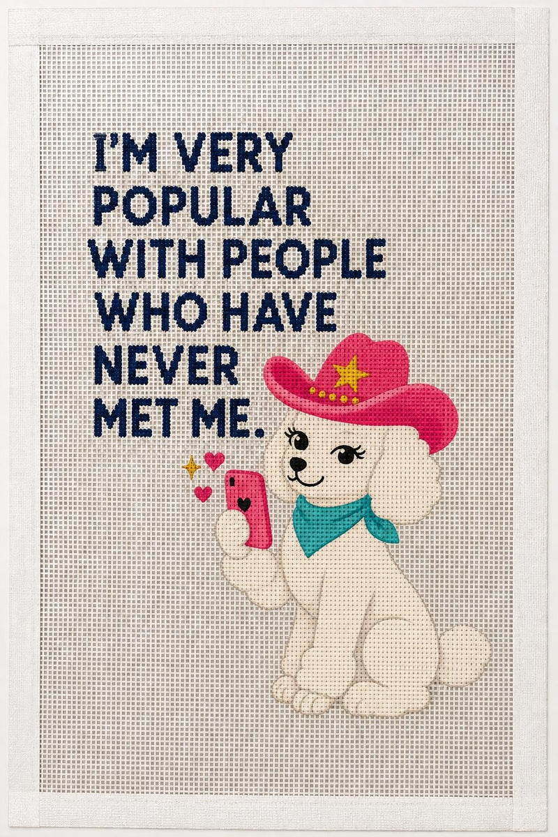 Funny Poodle Needlepoint Canvas, Pink Cowgirl Dog, Girly Western Needlepoint, Dog Lover Gift, 13 Mesh Canvas