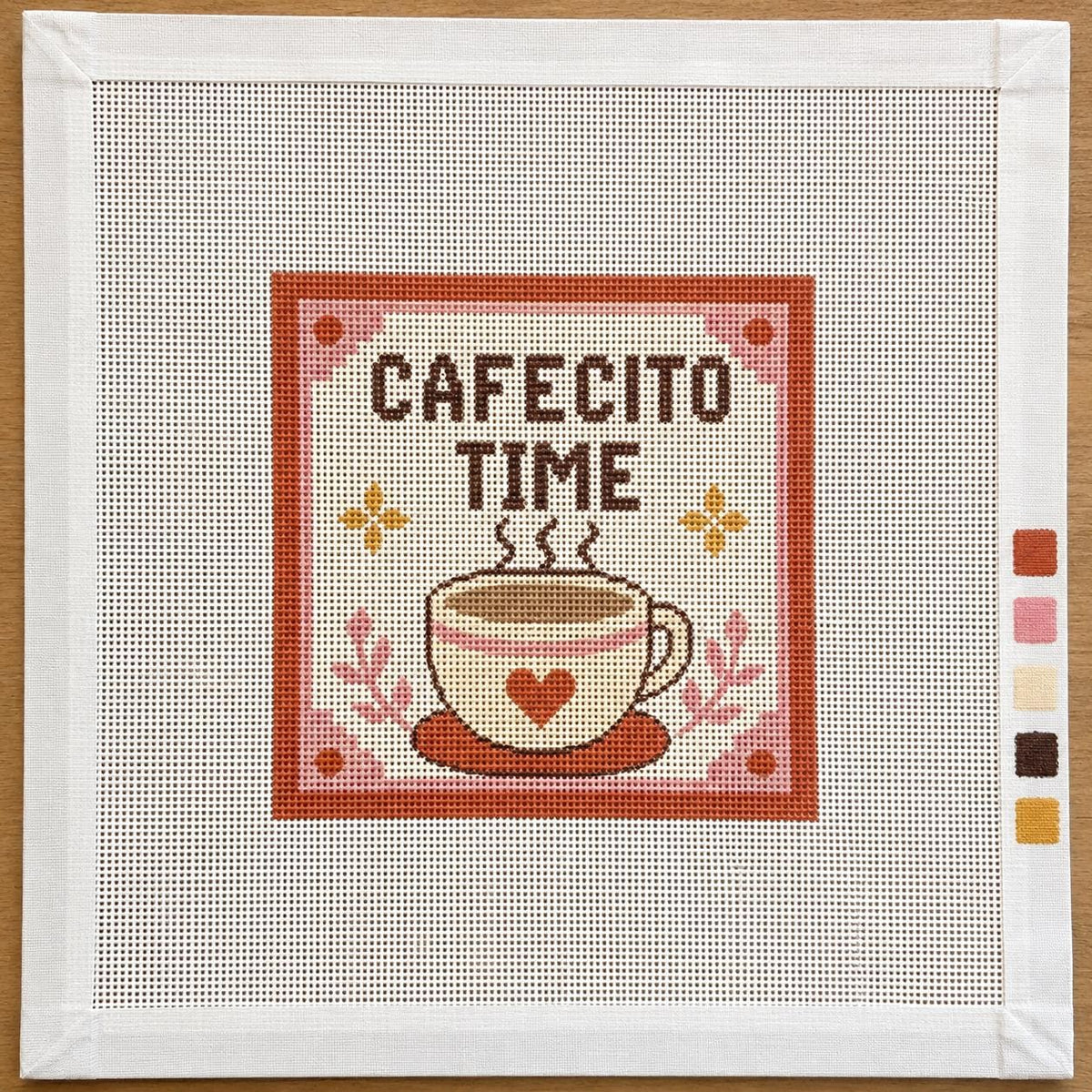 Cafecito Time Needlepoint Canvas - Latina Coffee Lover Gift - Spanish Needlepoint - Hispanic Heritage Craft