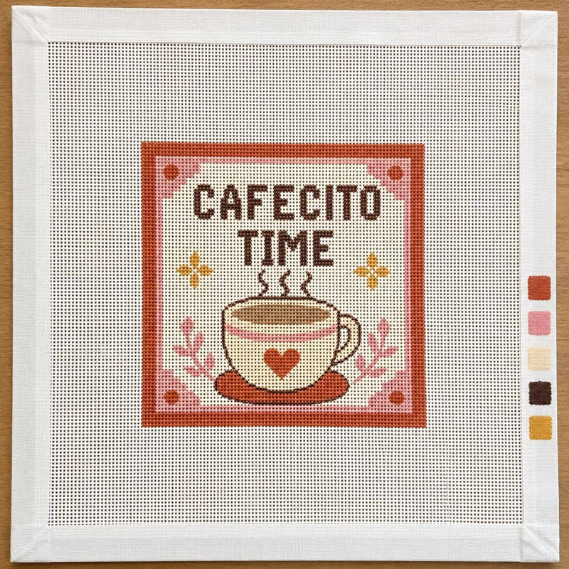 Cafecito Time Needlepoint Canvas - Latina Coffee Lover Gift - Spanish Needlepoint - Hispanic Heritage Craft