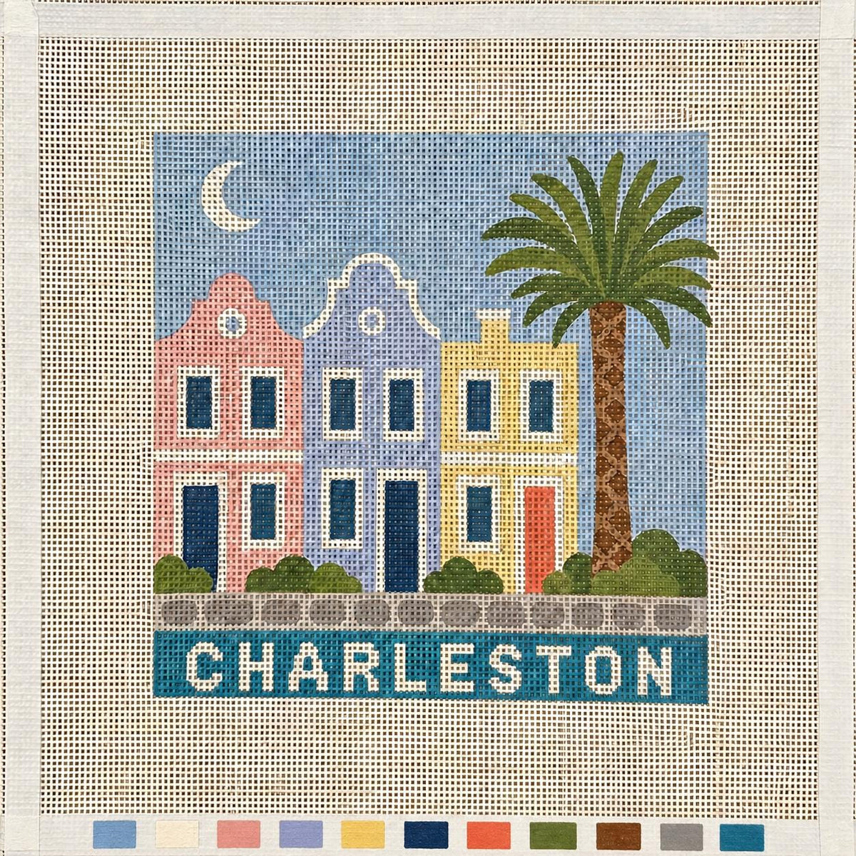 Charleston SC Needlepoint Canvas – Hand-Painted Travel Ornament, 18 mesh