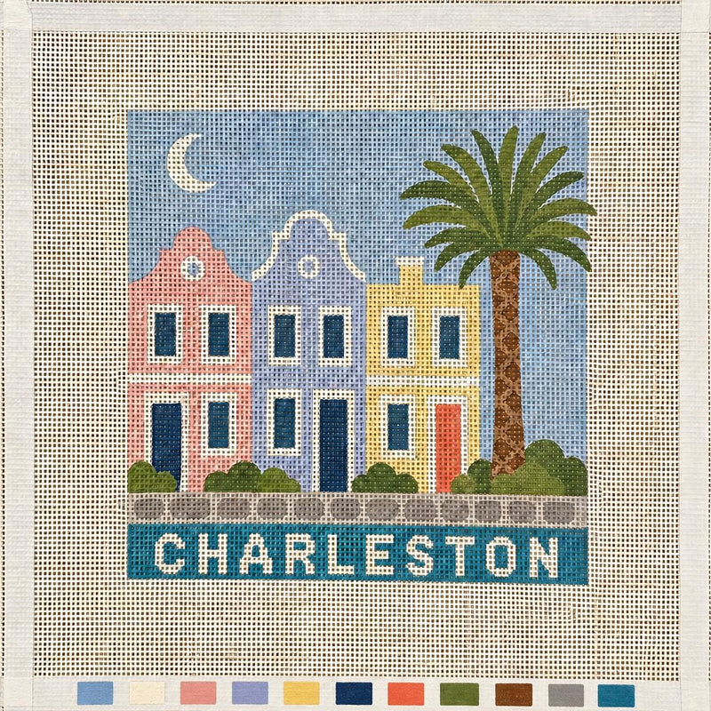 Charleston SC Needlepoint Canvas – Hand-Painted Travel Ornament, 18 mesh