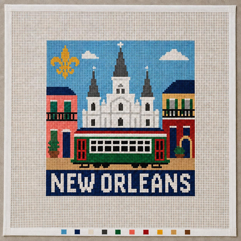 New Orleans Needlepoint Canvas - Hand-Painted 13 Mesh Southern Travel Gift