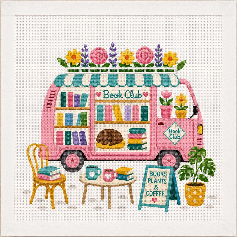 Book Club Needlepoint, Hand-Painted 18 Mesh Bookmobile, Book Lover  Floral  Reader Gift